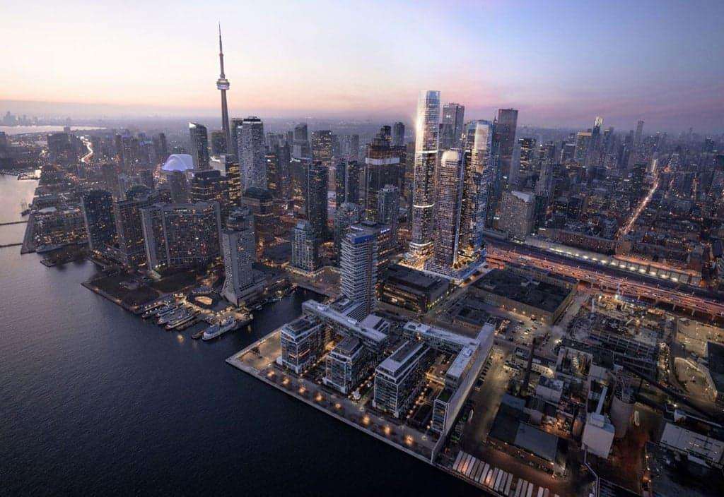 Downtown Toronto skyline witn pre-construction condo rendering