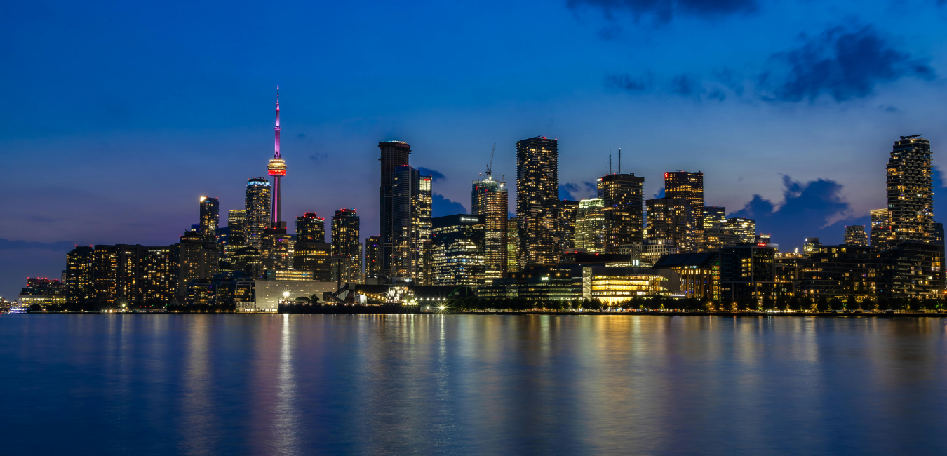 Toronto waterfront condos at dusk